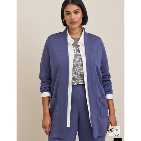 Torrid Crown Blue Studio Cupro Open‎ Front Cardigan Plus Size 3 - Picture 1 of 9
